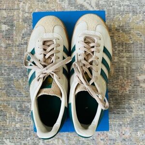 Adidas Cream and Green Gazelles